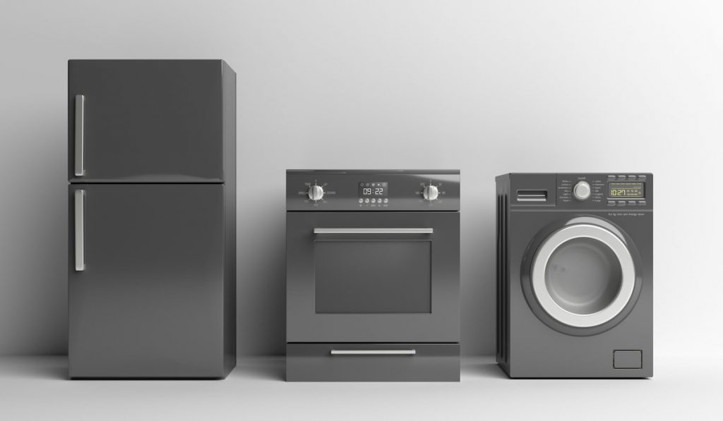 Home appliances set black color on white background