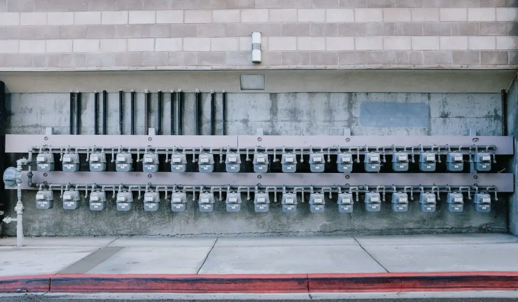 Water electric meters at a multi family apartment complex.