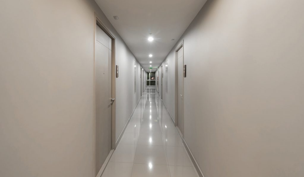hotel or apartment corridor hallway in condominium building, 